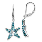 Sterling Silver Rhodium-Plated Polished Blue and White Crystal Starfish Leverback Earrings