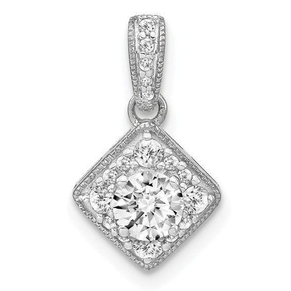 14K White Gold Lab Grown Diamond SI1/SI2, G H I, Complete Square Vintage Pendant