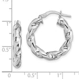 Sterling Silver Rhodium-plated 4x14mmTwisted Hoop Earrings  Hoop Earrings Sterling Silver/925 Weight 3.27 GM Rhodium Plated Made in ITALY Wire & Clutch Closure Length 23.6 mm Width 21.1 mm Thickness 3.9 mm