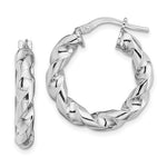 Sterling Silver Rhodium-plated 4x14mmTwisted Hoop Earrings  Hoop Earrings Sterling Silver/925 Weight 3.27 GM Rhodium Plated Made in ITALY Wire & Clutch Closure Length 23.6 mm Width 21.1 mm Thickness 3.9 mm