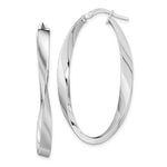 Sterling Silver Rhodium-plated Polished and Twisted Oval Hoop Earrings