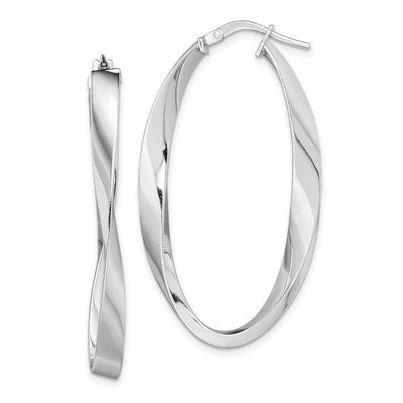 Sterling Silver Rhodium-plated Polished and Twisted Oval Hoop Earrings