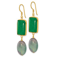 Sterling Silver Gold-plated Polished Aventurine and Fluorite Dangle Earrings