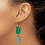 Sterling Silver Gold-plated Polished Aventurine and Fluorite Dangle Earrings