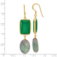 Sterling Silver Gold-plated Polished Aventurine and Fluorite Dangle Earrings