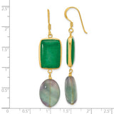 Sterling Silver Gold-plated Polished Aventurine and Fluorite Dangle Earrings