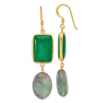 Sterling Silver Gold-plated Polished Aventurine and Fluorite Dangle Earrings