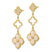 Sterling Silver Gold-tone Polished MOP and CZ Floral Post Chandelier Dangle Earrings