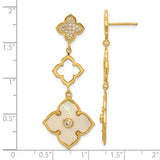 Sterling Silver Gold-tone Polished MOP and CZ Floral Post Chandelier Dangle Earrings