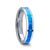 Thorsten QUASAR Tungsten Wedding Band with Blue Green Opal Inlay - 4mm-6mm-8mm-10mm