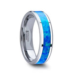 Thorsten QUASAR Tungsten Wedding Band with Blue Green Opal Inlay - 4mm-6mm-8mm-10mm