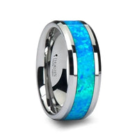 Thorsten QUASAR Tungsten Wedding Band with Blue Green Opal Inlay - 4mm-6mm-8mm-10mm